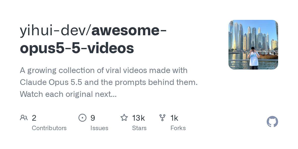 Preview GitHub yihui-dev/awesome-opus5-5-videos
